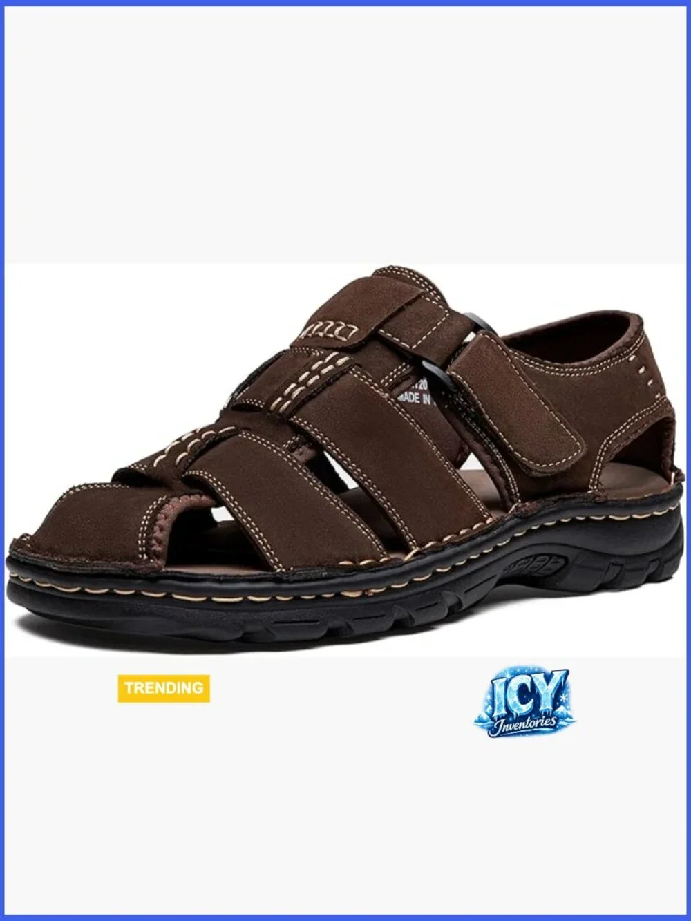 Genuine Leather Fisherman Sandals with Arch Support Hook & Loop Closure